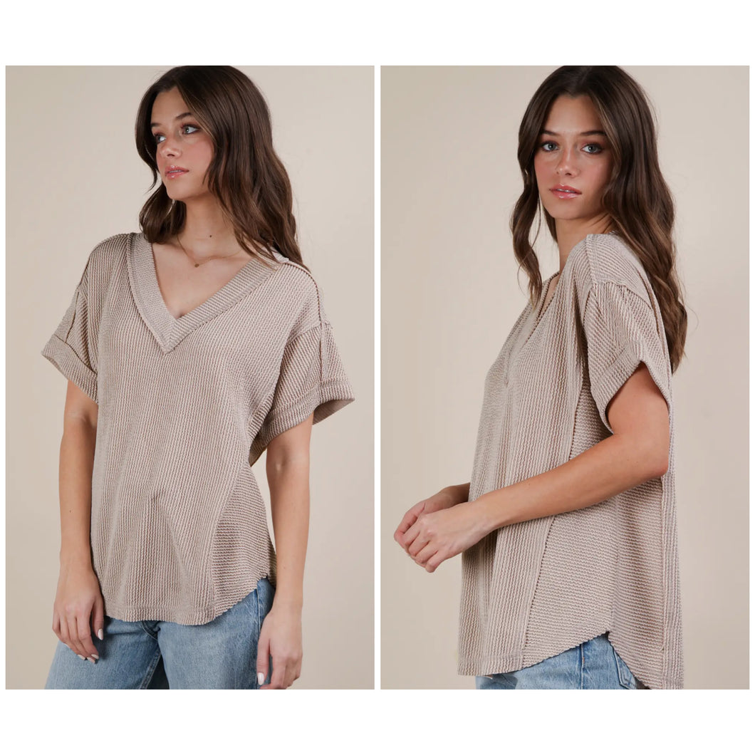 Soft Two Tone Casual ribbed knit top
