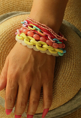 Colorful beaded chain link layered bracelet set