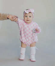 Load image into Gallery viewer, Checkered smiley Bubble romper