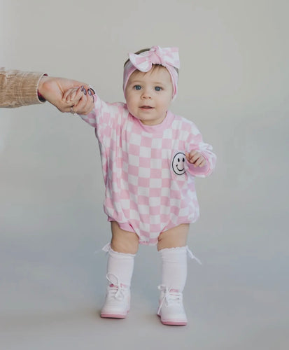 Checkered smiley Bubble romper