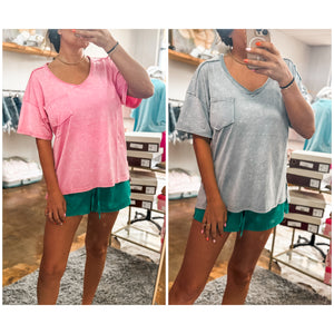 Mineral washed v-neck knit top