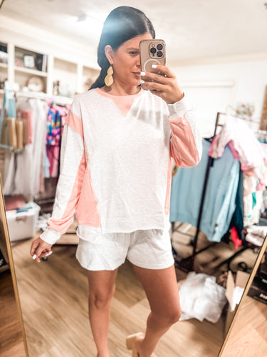 Raw hem pullover and casual shorts set