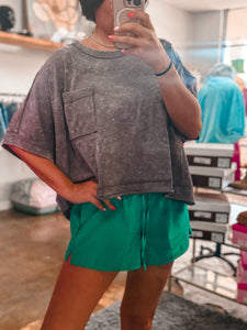 Mineral washed oversized crop comfy knit top