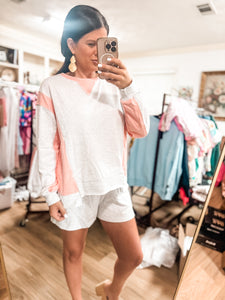 Raw hem pullover and casual shorts set