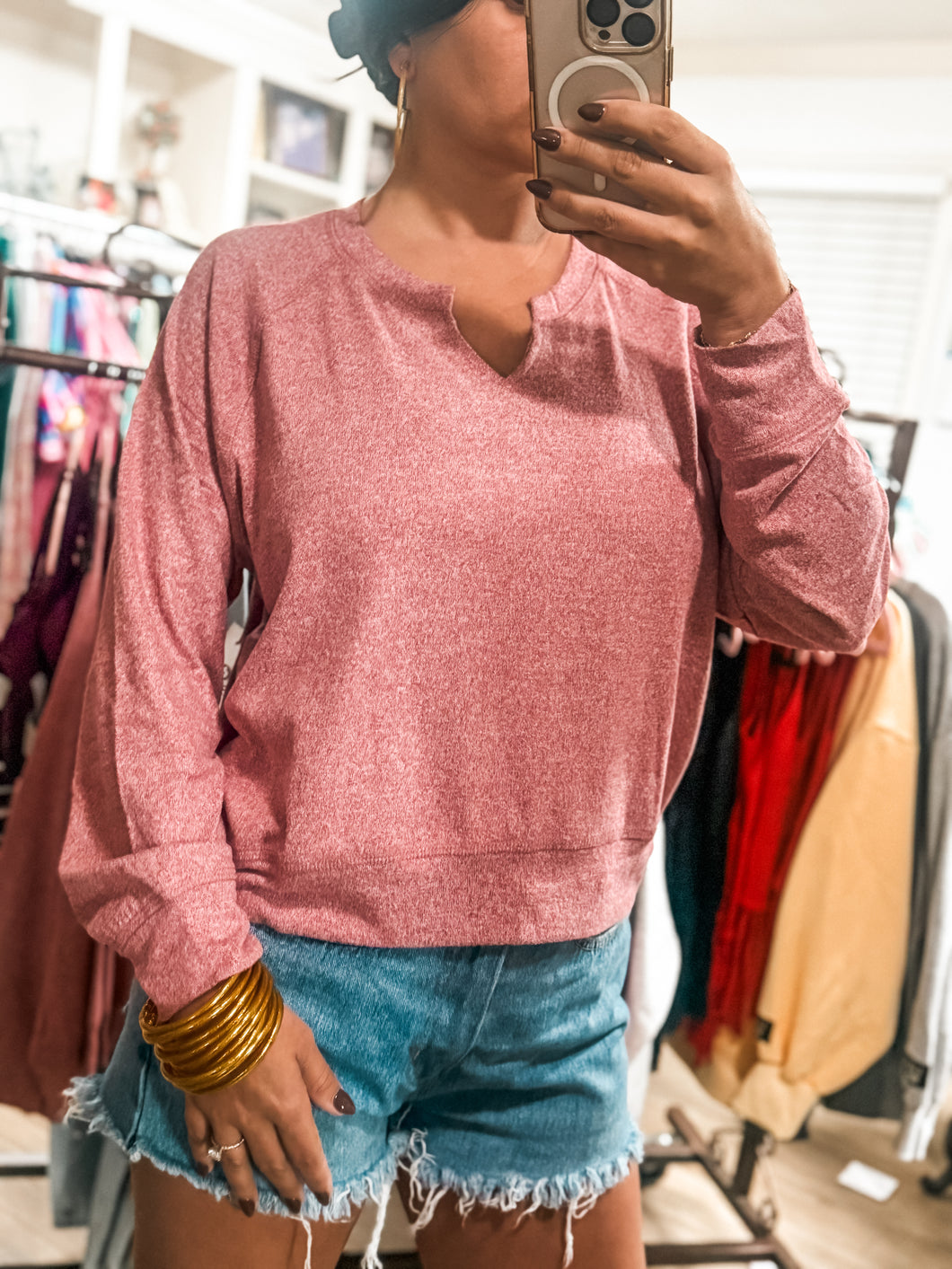 Brushed Hacci Lounge Long Sleeve Henley