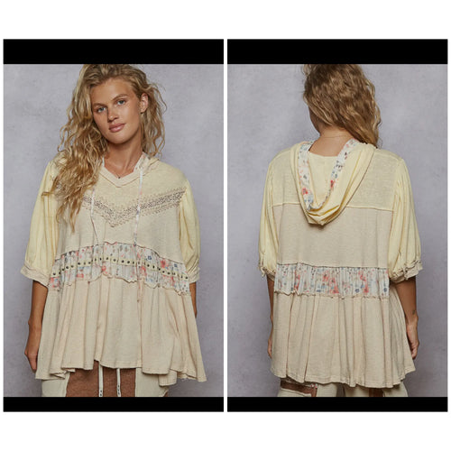 V neck Ruffle knit Hoodie