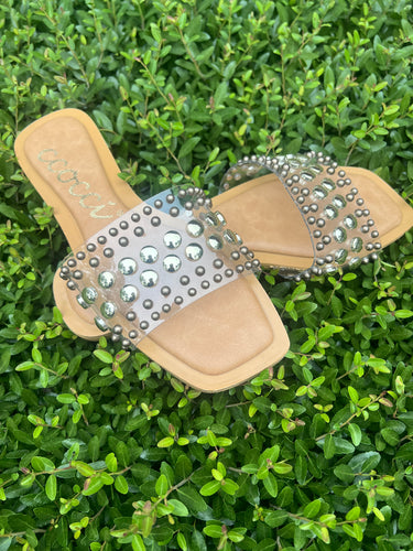 Chrissy Round Stud Embellished Square Toe Sandals