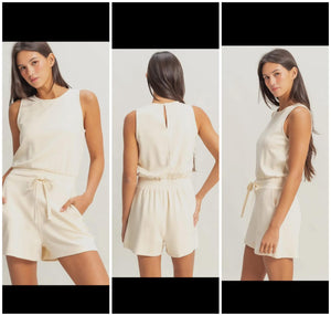 Drawstring waist sleeveless romper