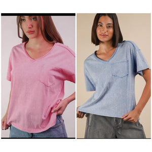 Mineral washed v-neck knit top
