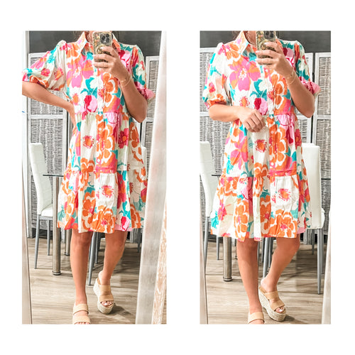 Floral Puff Sleeve Collared Dress