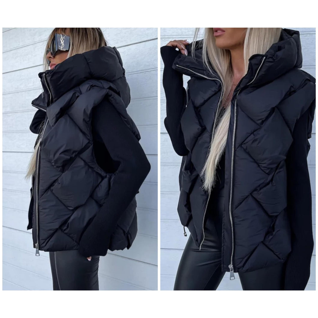 Retro 3D texture hooded vest