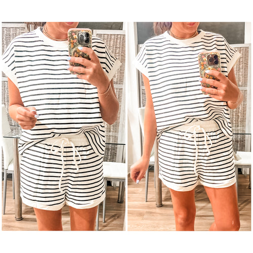 Striped Terry Top and Shorts Set