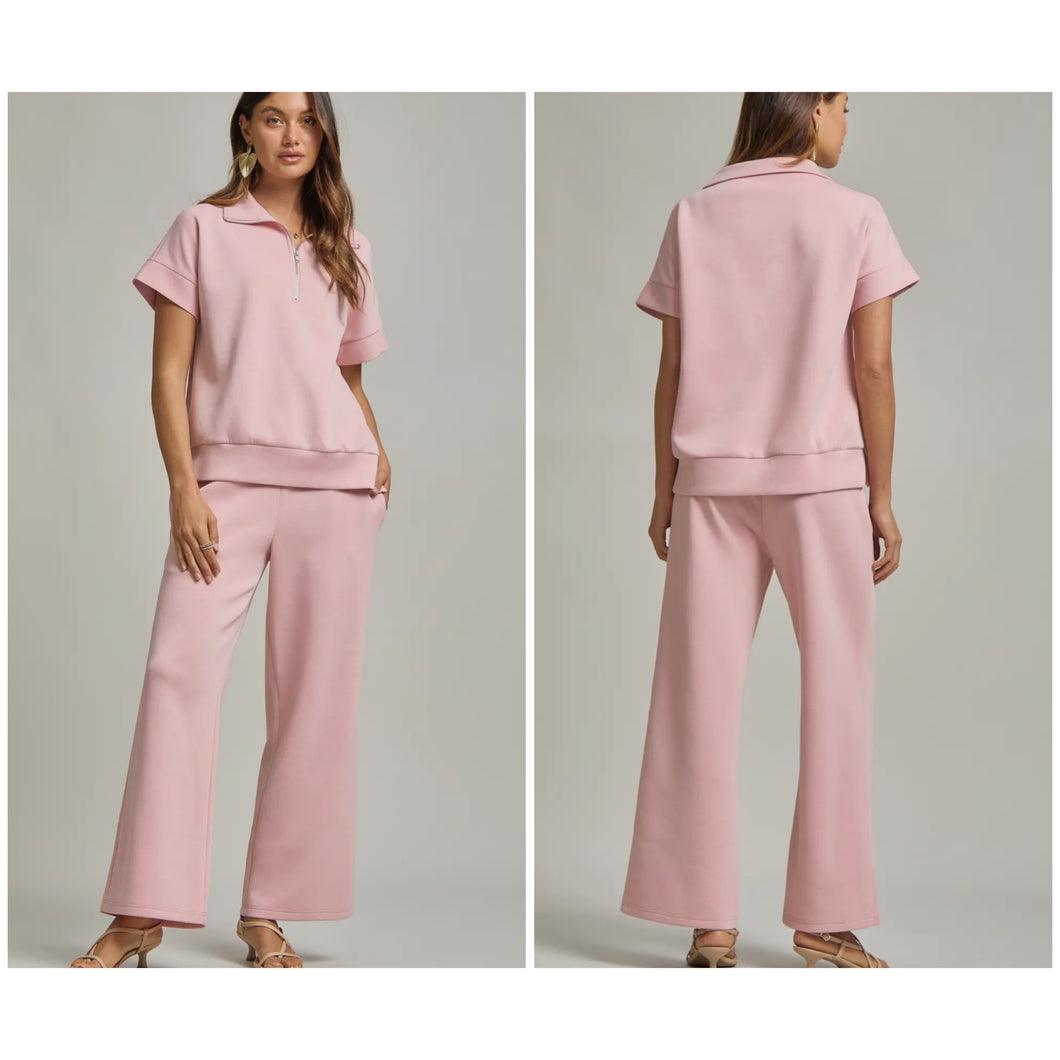 Short sleeve quarter zip + pants modal set