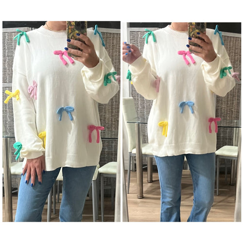 Colorful Bow Knot Decor crewneck Sweater